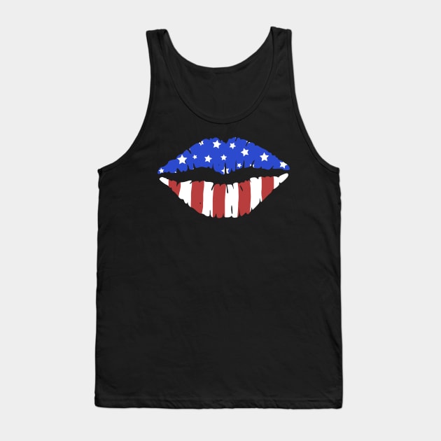 American Flag Lips  4th Of July Gift Tank Top by Lones Eiless
